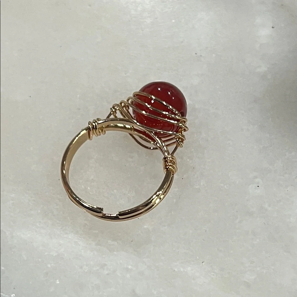 Carnelian Agate Stone Gold Wrap Ring